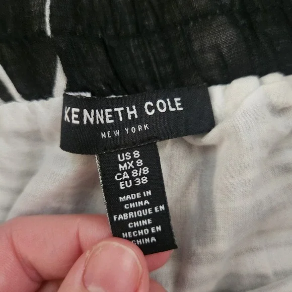 Kenneth Cole New York Womens Black White Abstract Cotton Wide Leg Pants Size 8 - Picture 2 of 8